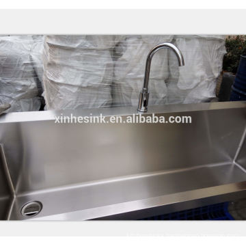 Stainless Steel Washing Trough with Tap Holes, 210cm Wall Mounted Scrub Sink for Surgical Use